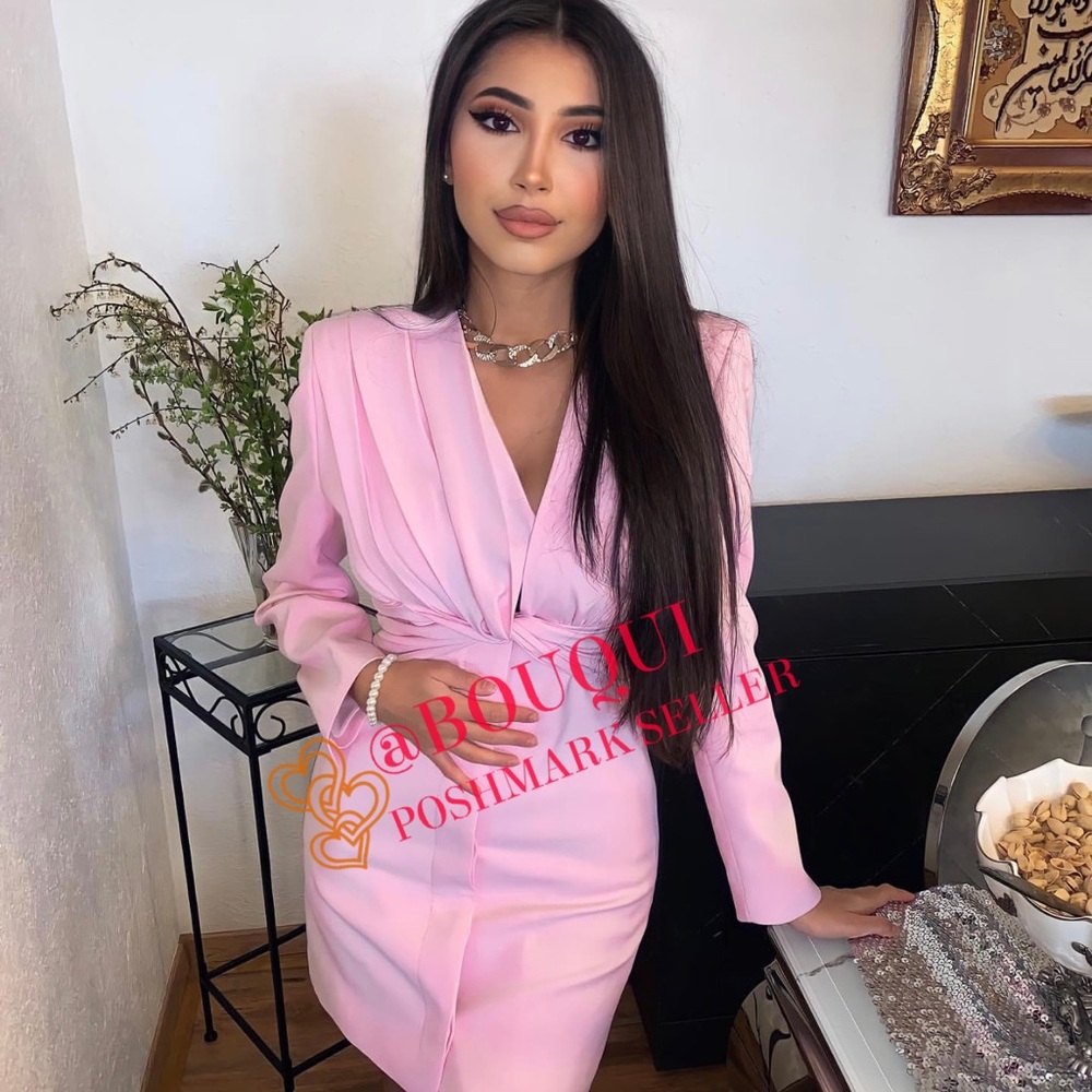 BLOGGERS FAV ZARA V-NECK PINK DRAPED BLAZER DRESS